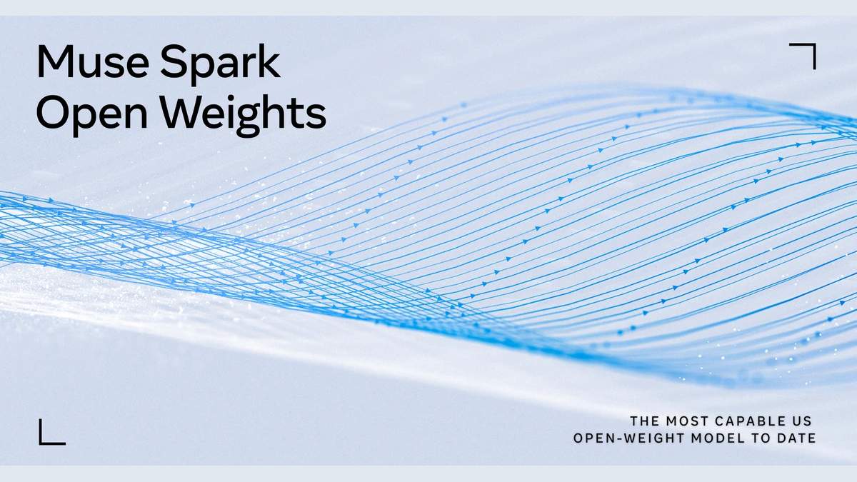 Visuel de lancement de Muse Spark Open, modèle à poids téléchargeables, sur fond clair parcouru de lignes bleues.